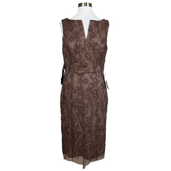 JS Collections Glitter Lace Tulle Midi Sheath Cocktail Dress Mink Brown Size 10 - Picture 1 of 13